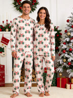 Mistletoe Bow Print 3-Button Henley Couple Holiday Sleepwear Set