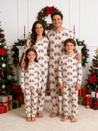 Mistletoe Bow Print 3-Button Henley Couple Holiday Sleepwear Set
