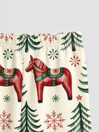 Dala Horse Pine Tree Print 3-Button Henley Neck Matching Couple Christmas Pajamas Set