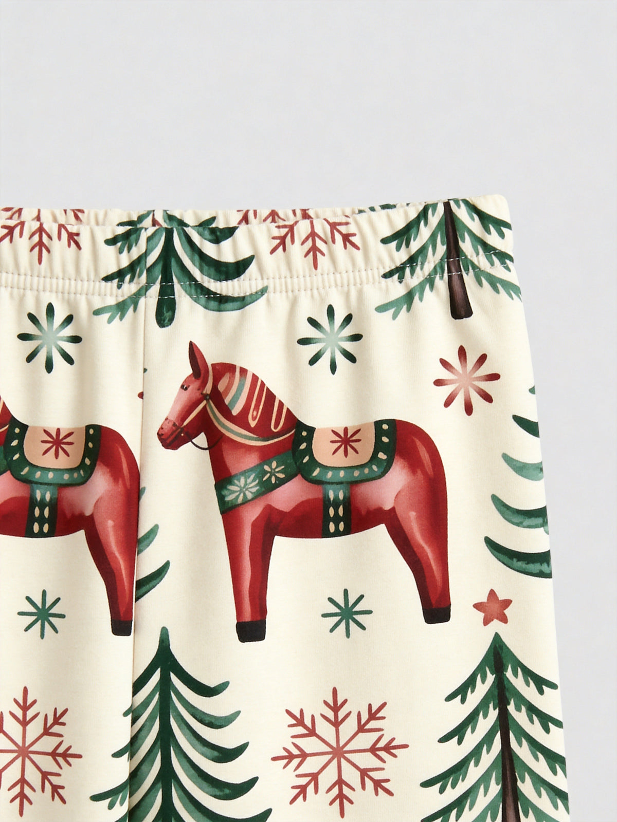 Dala Horse Pine Tree Print 3-Button Henley Neck Matching Couple Christmas Pajamas Set