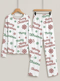 Merry Christmas Snowflake Letter Print 3-Button Henley Couple Matching Holiday Pyjamas