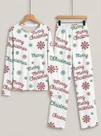Merry Christmas Snowflake Letter Print 3-Button Henley Family Matching Holiday Pyjamas