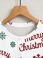 Merry Christmas Snowflake Letter Print 3-Button Henley Couple Matching Holiday Pyjamas
