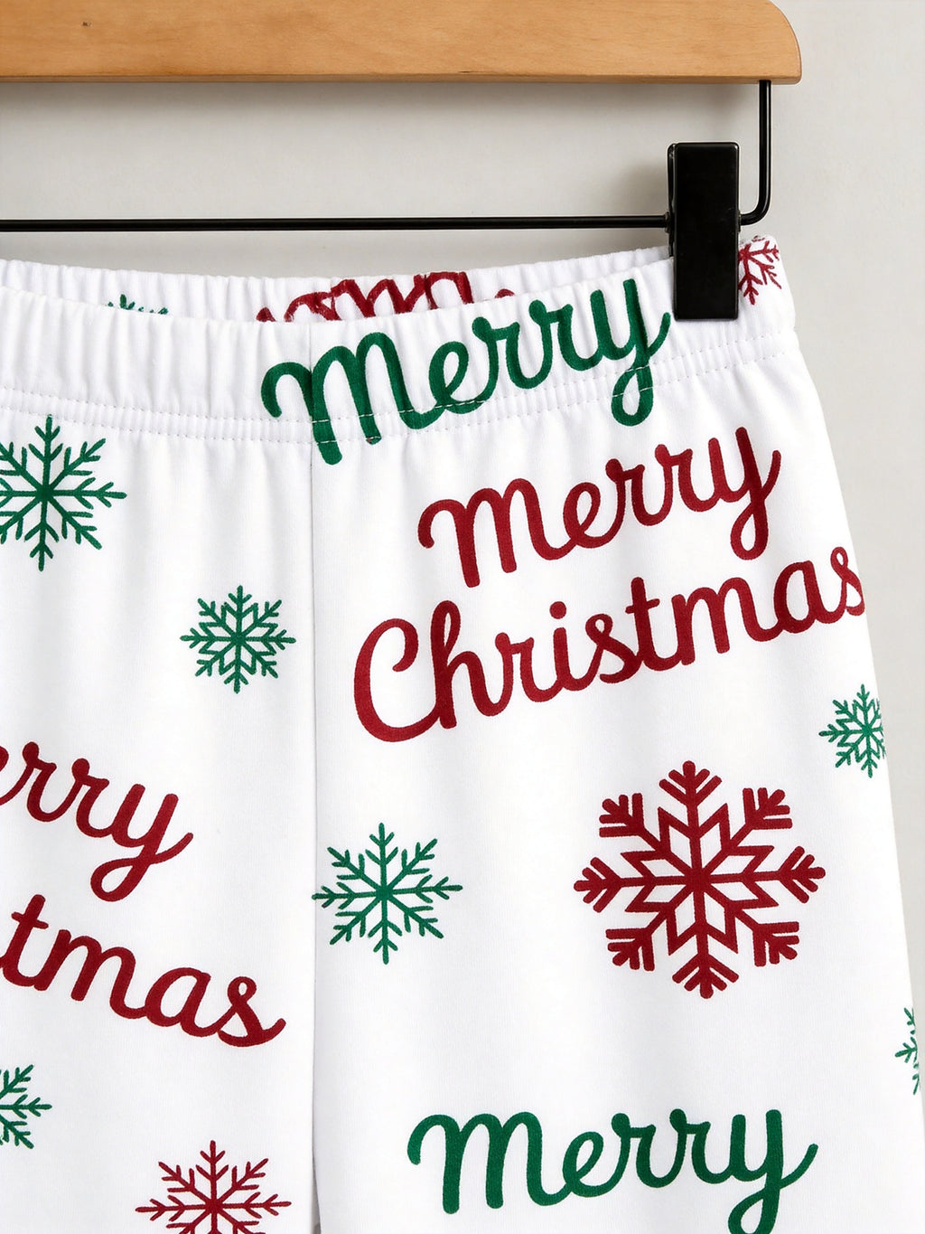 Merry Christmas Snowflake Letter Print 3-Button Henley Couple Matching Holiday Pyjamas