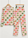 Colorful Letter HO HO HO Print 3-Button Henley Neck Matching Couple Christmas Pajamas