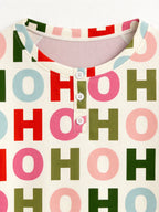 Colorful Letter HO HO HO Print 3-Button Henley Neck Matching Couple Christmas Pajamas
