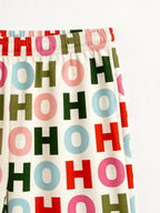 Colorful Letter HO HO HO Print 3-Button Henley Neck Matching Family Christmas Pajamas