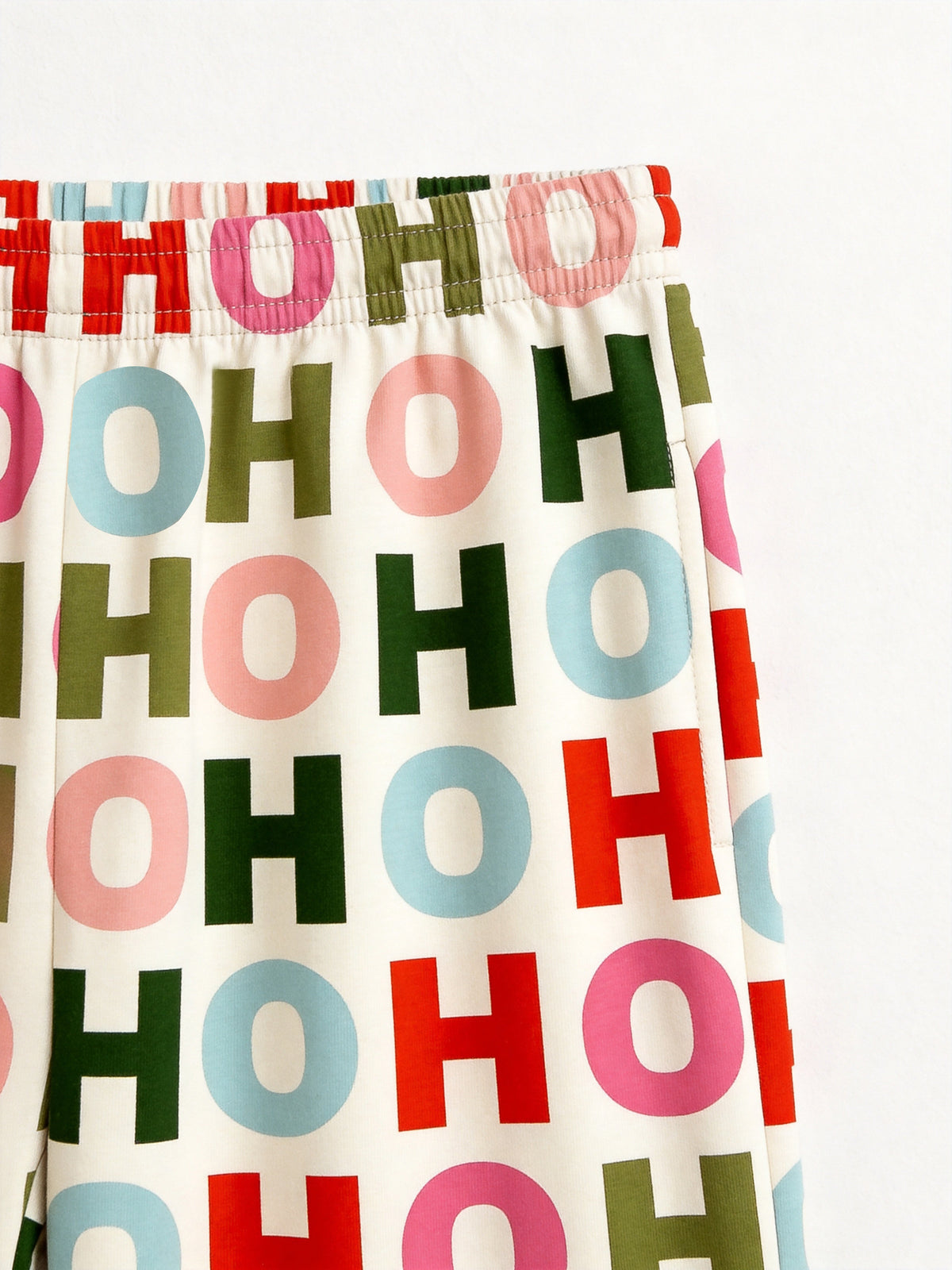 Colorful Letter HO HO HO Print 3-Button Henley Neck Matching Family Christmas Pajamas