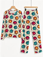 Colorful Jingle Bells Print Long Sleeve 3-Button Henley Family Sleepwear