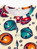 Colorful Jingle Bells Print Long Sleeve 3-Button Henley Family Sleepwear