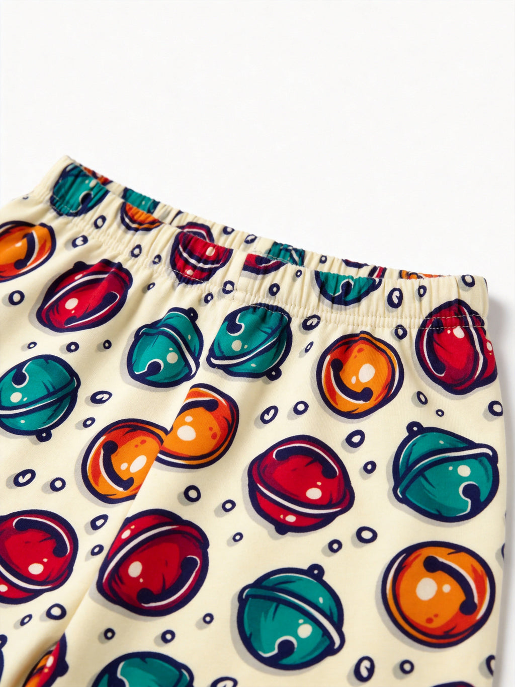Colorful Jingle Bells Print Long Sleeve 3-Button Henley Couple Sleepwear