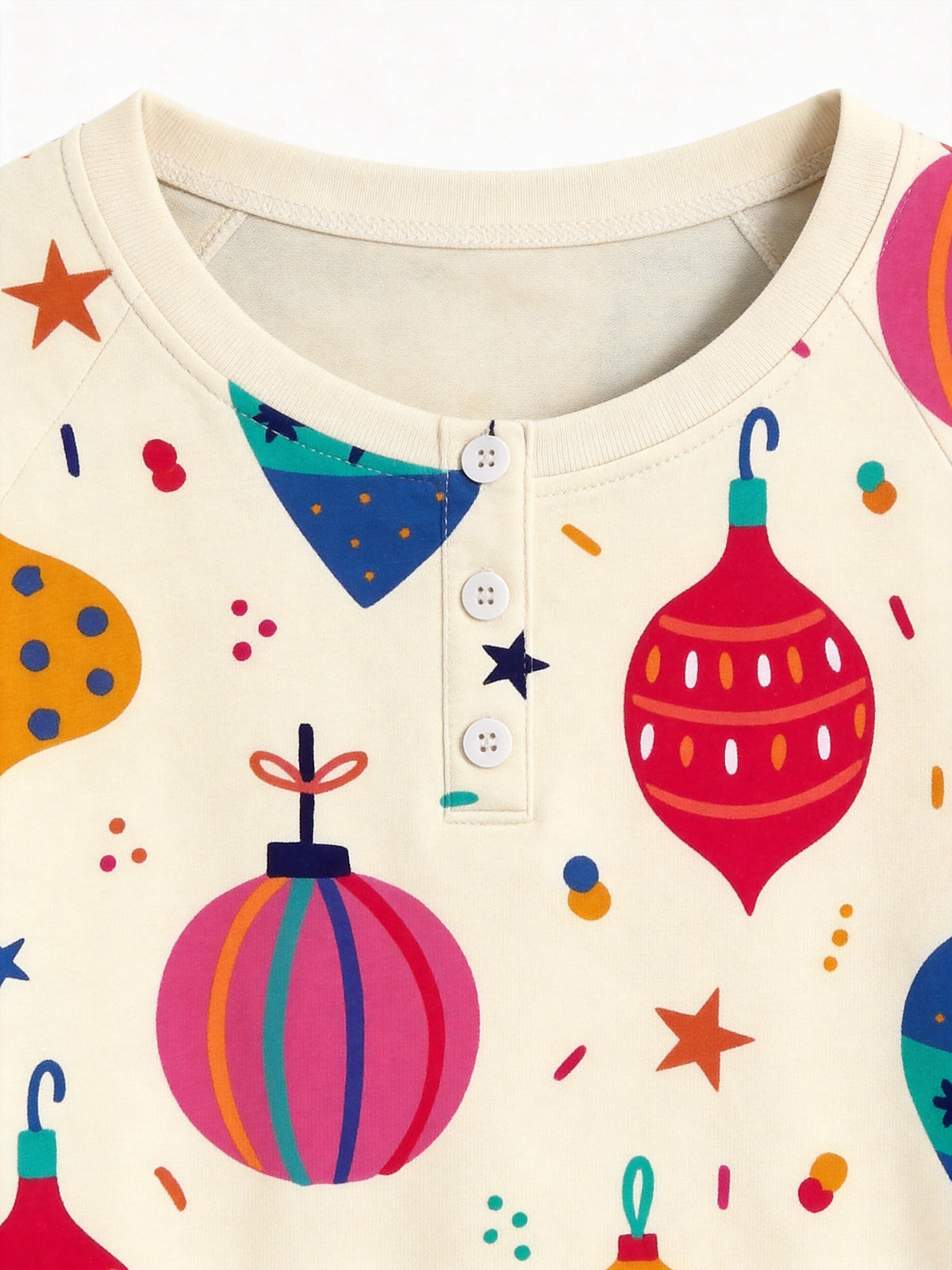 Christmas Baubles Ornaments Print 3-Button Henley Matching Couple Holiday Pajamas