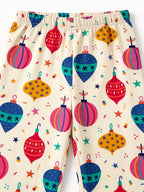Christmas Baubles Ornaments Print 3-Button Henley Matching Family Holiday Pajamas