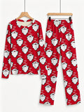 Red Santa Claus Beard and Letter HO Print 3-Button Henley Matching Couple Christmas PJs