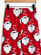 Red Santa Claus Beard and Letter HO Print 3-Button Henley Matching Couple Christmas PJs