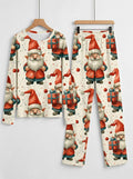 Christmas Santa Gnome with Gift Box Print 3-Button Henley Matching Couple Holiday Pyjamas