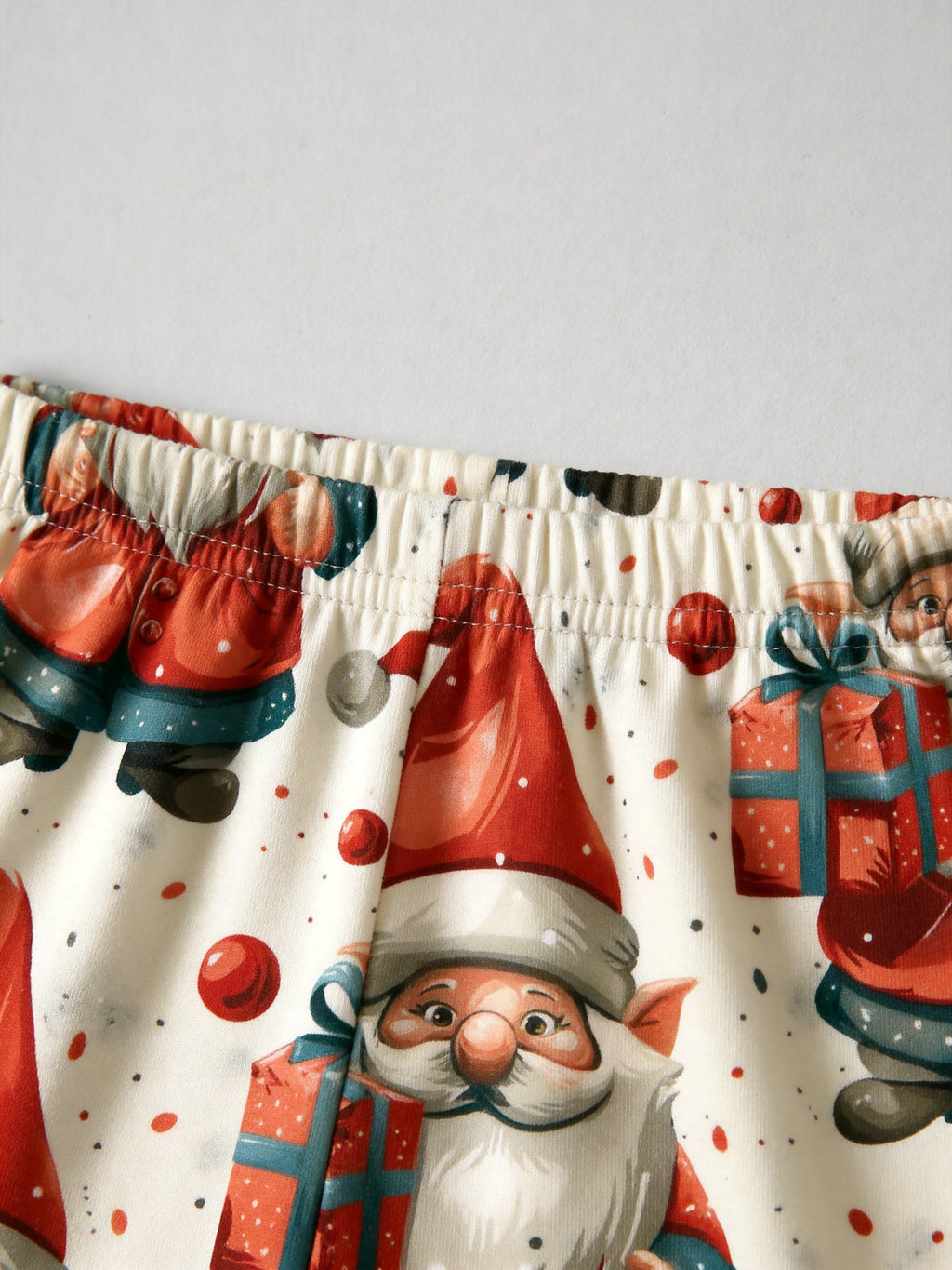 Christmas Santa Gnome with Gift Box Print 3-Button Henley Matching Couple Holiday Pyjamas