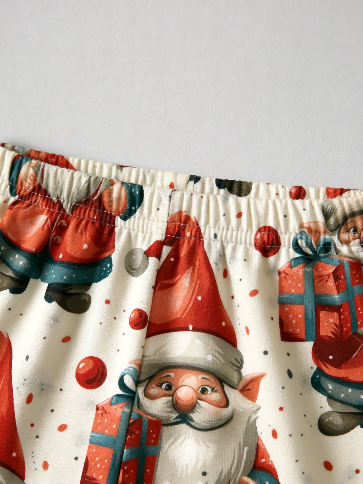 Christmas Santa Gnome with Gift Box Print 3-Button Henley Matching Couple Holiday Pyjamas