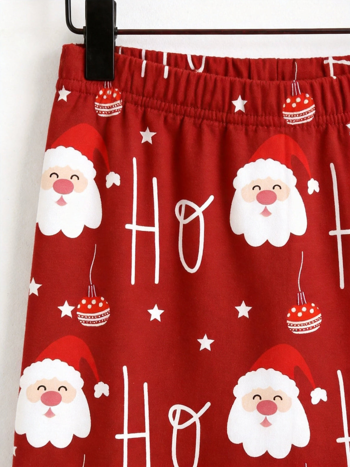 Festive Red Santa Face and Ornaments Print 3-Button Henley Couple Christmas Sleepwear Set
