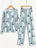 Light Blue Snowman with Top Hat Print 3-Button Henley Family Matching Holiday Pajamas
