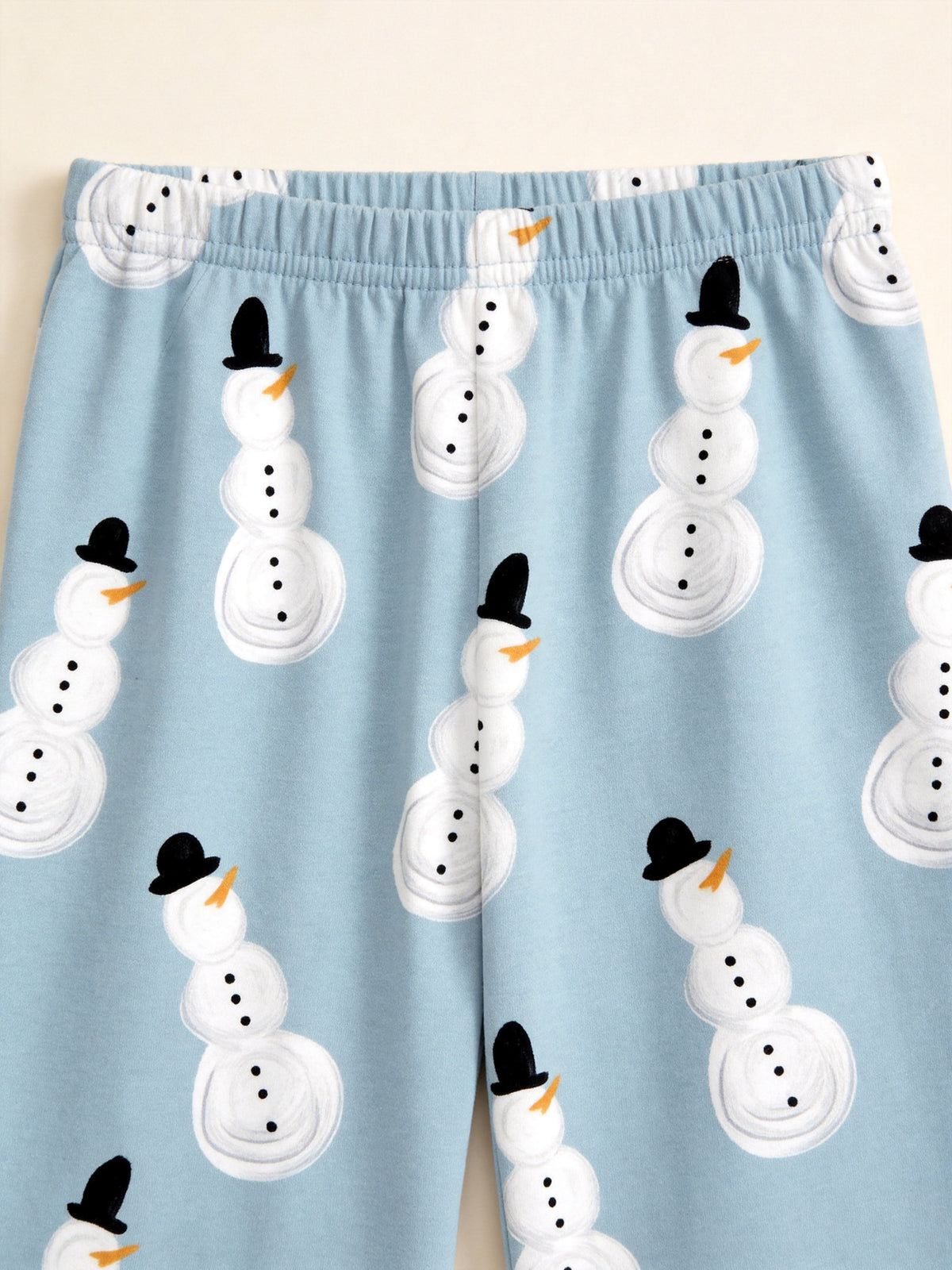 Light Blue Snowman with Top Hat Print 3-Button Henley Couple Matching Holiday Pajamas