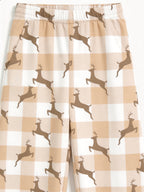 Beige Buffalo Plaid Reindeer Print 3-Button Henley Matching Couple Sleepwear Set