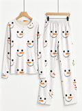 Matching Couple Christmas Pajamas Set Pink Polka Dot Snowman Face Print 3-Button Henley Sleepwear