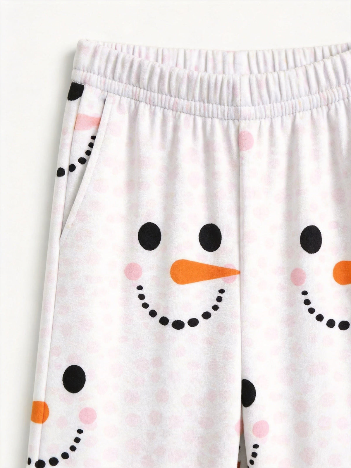 Matching Couple Christmas Pajamas Set Pink Polka Dot Snowman Face Print 3-Button Henley Sleepwear