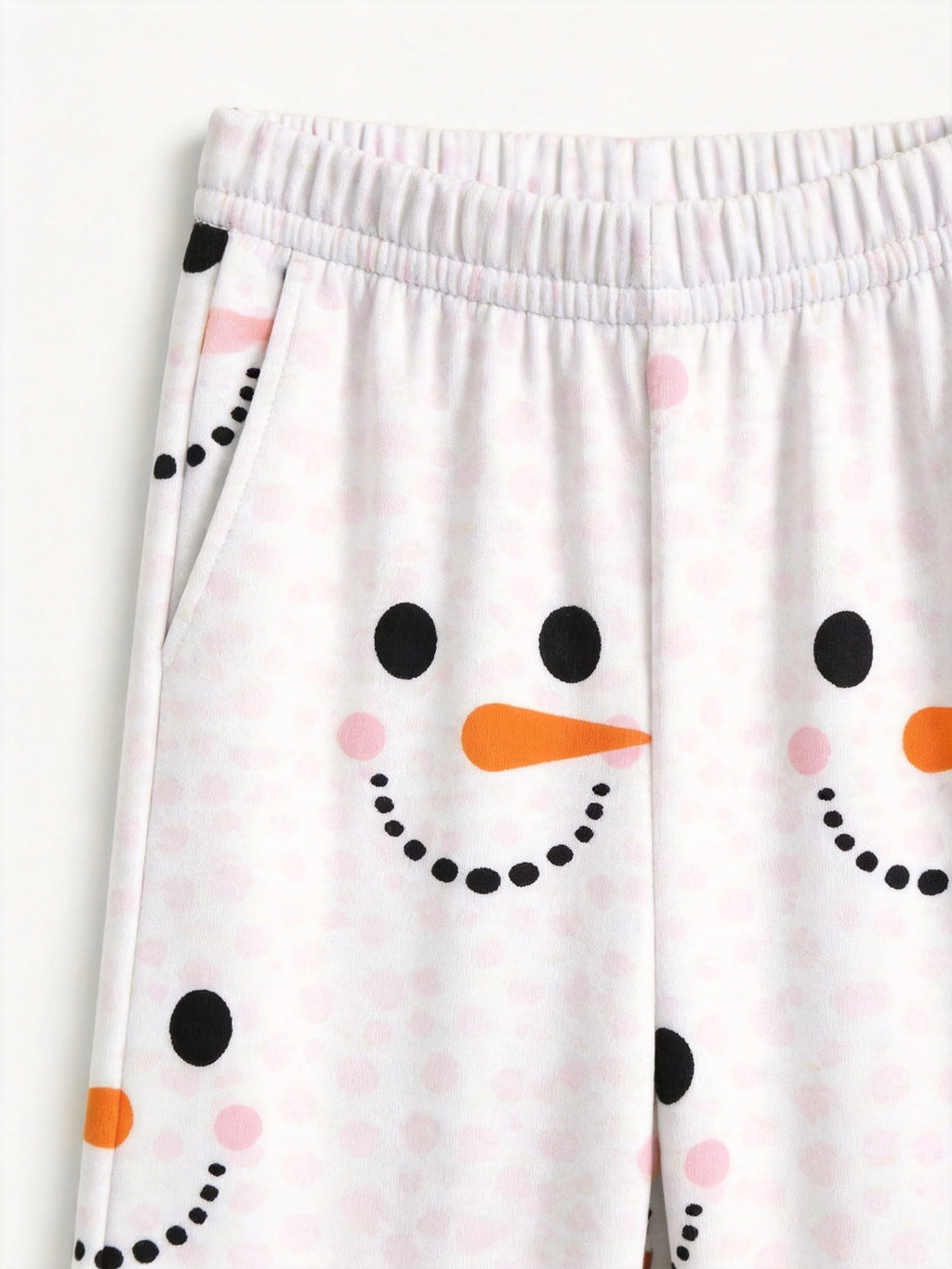 Matching Family Christmas Pajamas Set Pink Polka Dot Snowman Face Print 3-Button Henley Sleepwear