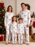 Matching Couple Christmas Pajamas Set Pink Polka Dot Snowman Face Print 3-Button Henley Sleepwear