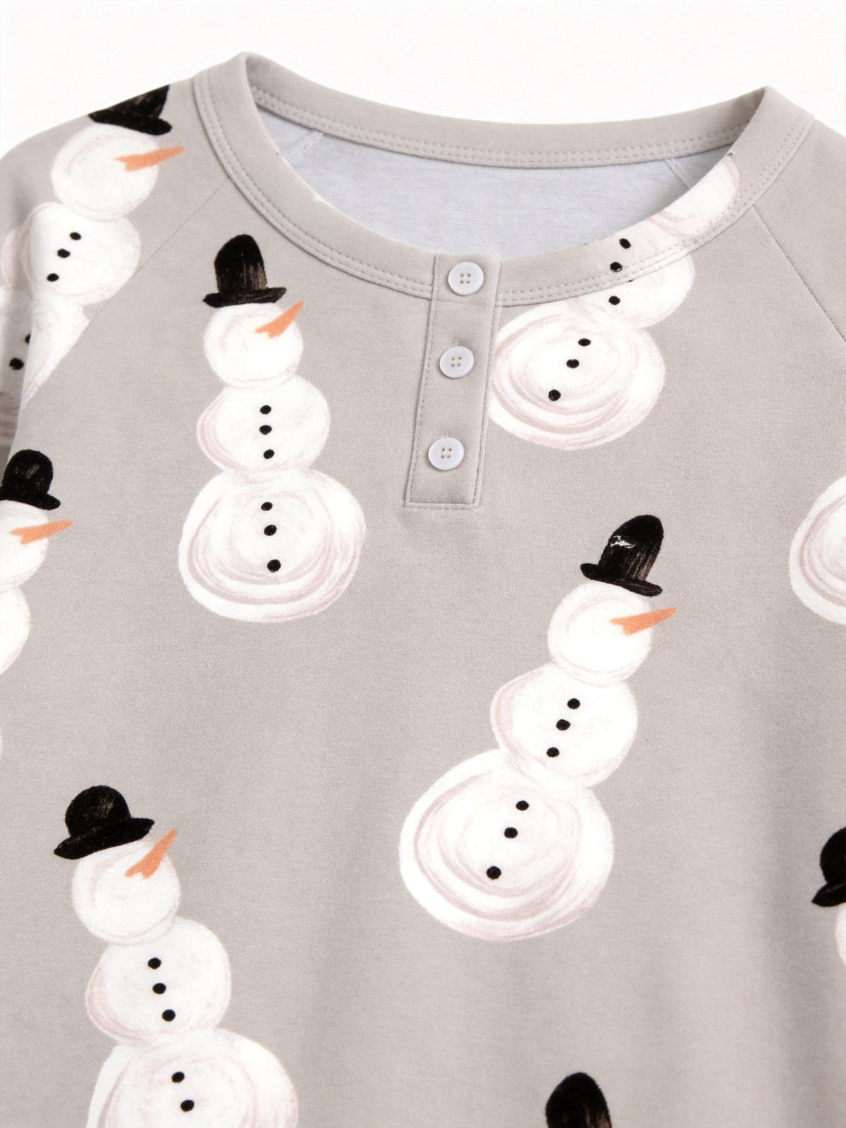 Couple Christmas Pyjamas Set Grey Classic Snowman Print 3-Button Henley Holiday Sleepwear