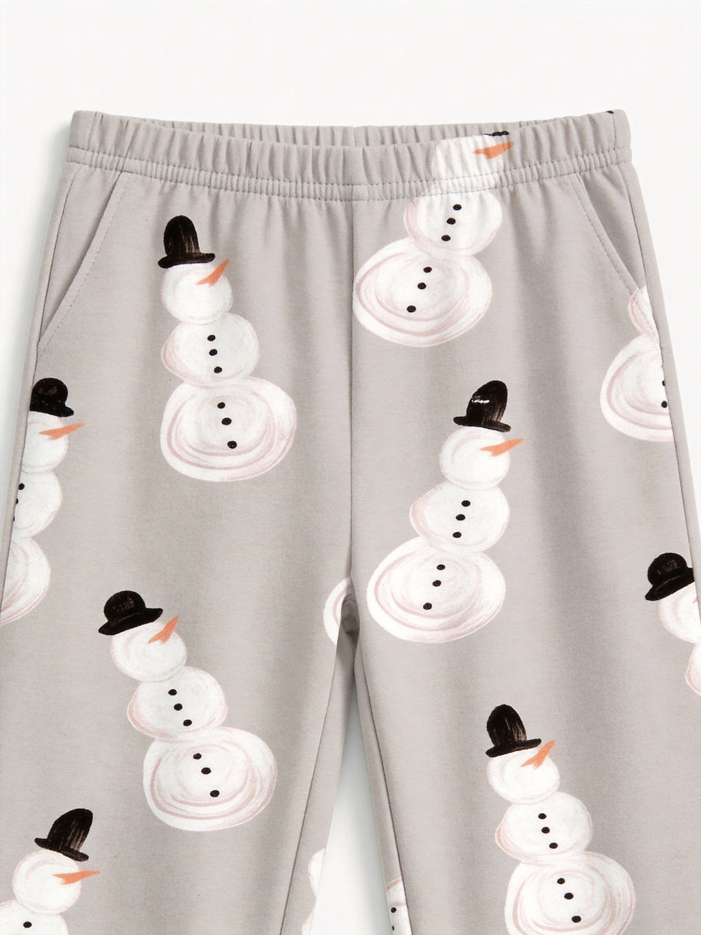 Couple Christmas Pyjamas Set Grey Classic Snowman Print 3-Button Henley Holiday Sleepwear