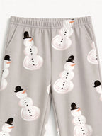 Family Christmas Pyjamas Set Grey Classic Snowman Print 3-Button Henley Holiday Sleepwear