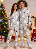 Family Christmas Pyjamas Set Grey Classic Snowman Print 3-Button Henley Holiday Sleepwear