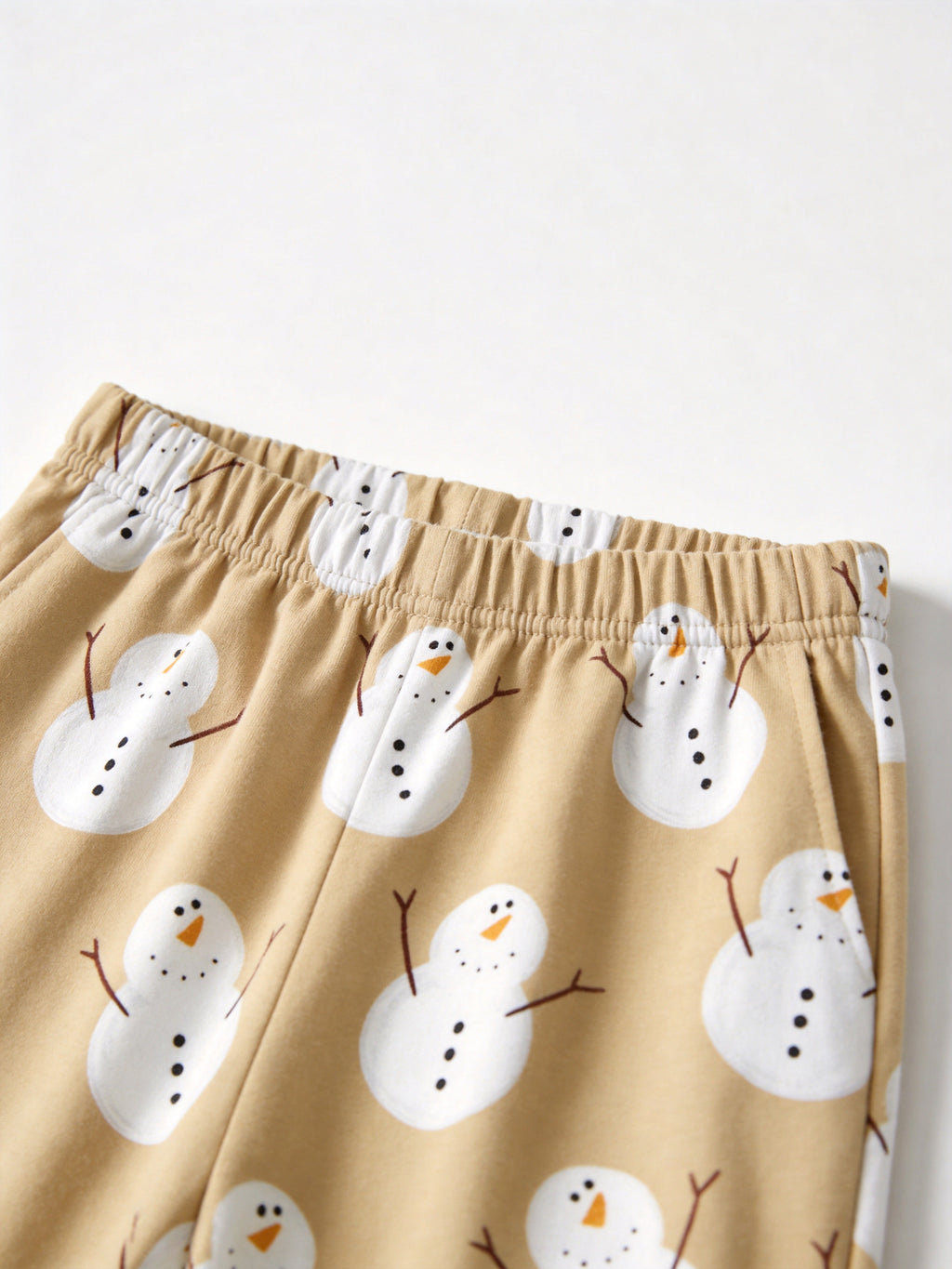Matching Couple Holiday PJs Khaki Cute Snowman Print 3-Button Henley Sleepwear Set