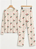 Vintage Diamond Plaid Holly Berry Print 3-Button Henley Family Holiday Pyjamas