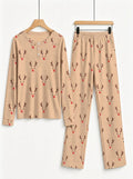 Cute Reindeer Antlers and Red Nose Print 3-Button Henley Matching Couple Christmas PJs