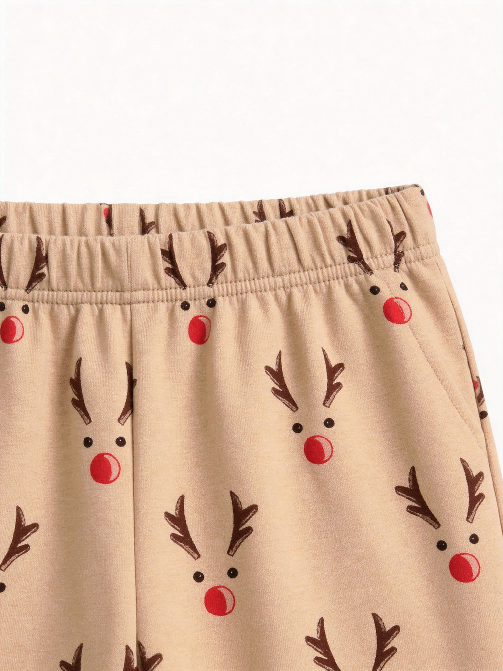 Cute Reindeer Antlers and Red Nose Print 3-Button Henley Matching Couple Christmas PJs