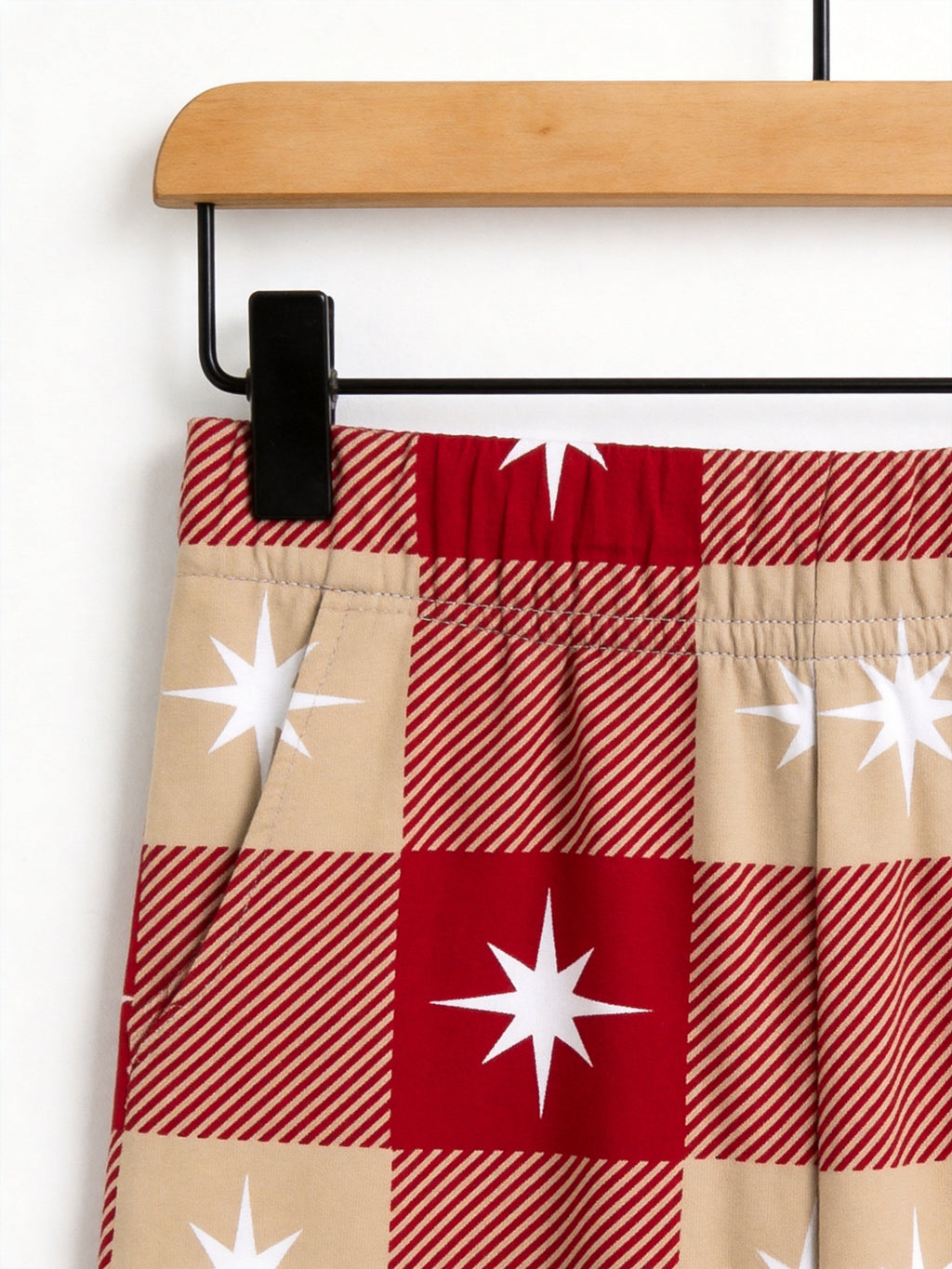 Red Checkered White Star Print 3-Button Henley Holiday Family Pyjamas