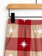 Red Checkered White Star Print 3-Button Henley Holiday Family Pyjamas