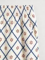 Blue and White Geometric Snowflake Diamond Print 3-Button Henley Matching Couple Holiday Pajamas