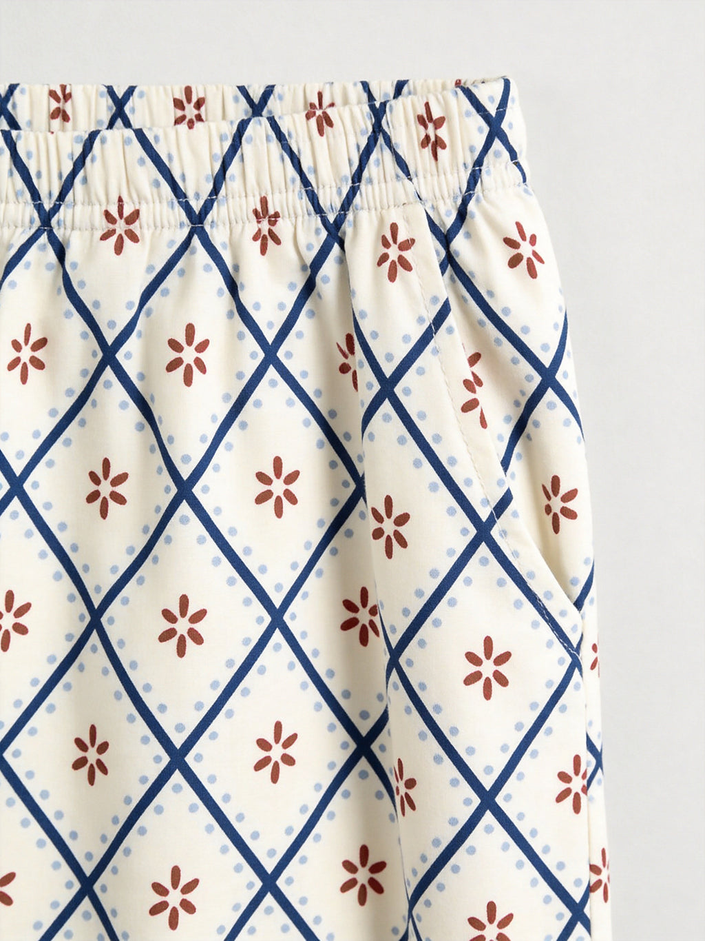 Blue and White Geometric Snowflake Diamond Print 3-Button Henley Matching Family Holiday Pajamas