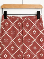 Rustic Terracotta Red Snowflake Plaid Print 3-Button Henley Couple Matching Christmas Pyjamas