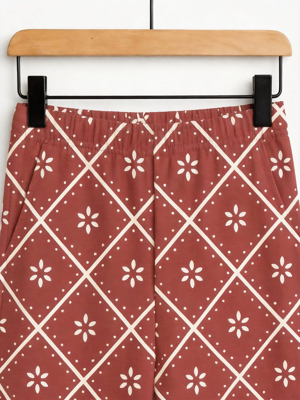 Rustic Terracotta Red Snowflake Plaid Print 3-Button Henley Couple Matching Christmas Pyjamas