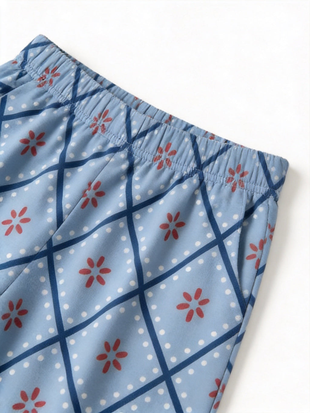 Slate Blue Diamond Snowflake Pattern Print 3-Button Henley Matching Couple Holiday Sleepwear