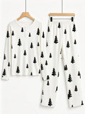 Minimalist Black and Gold Christmas Tree Print 3-Button Henley Matching Couple Sleepwear Set