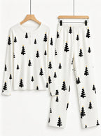 Minimalist Black and Gold Christmas Tree Print 3-Button Henley Matching Couple Sleepwear Set
