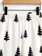 Minimalist Black and Gold Christmas Tree Print 3-Button Henley Matching Family Sleepwear Set