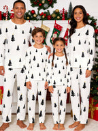 Minimalist Black and Gold Christmas Tree Print 3-Button Henley Matching Couple Sleepwear Set