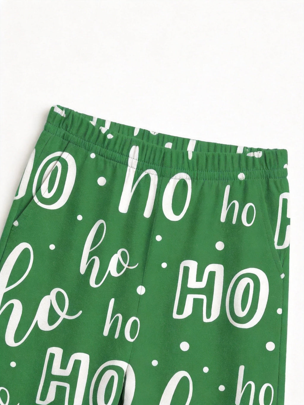 Vibrant Green Handwritten Ho Ho Ho Lettering Print 3-Button Henley Couple Holiday Sleepwear Set